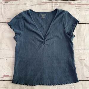 American Eagle Blue Ribbed V-Neck Top Size XXL